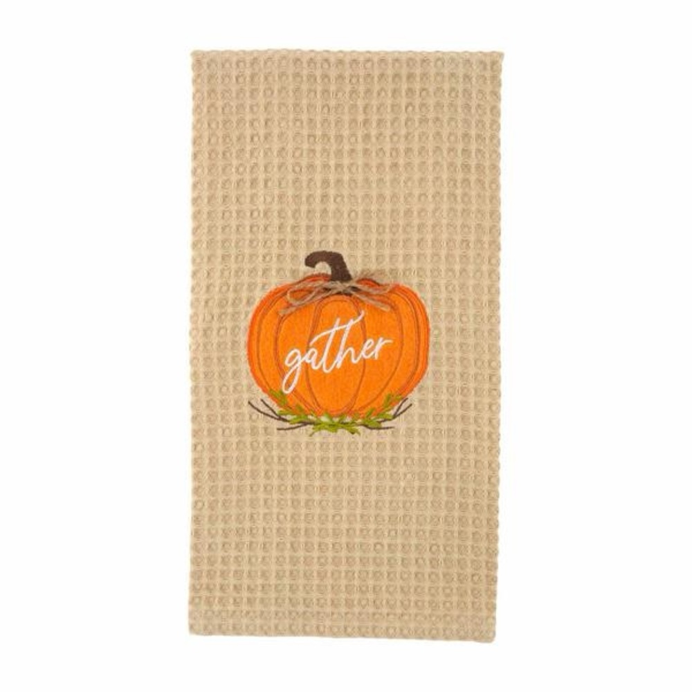 NWT Mud Pie Set of Gather Embroidered Pumpkin Towel and Rolling Pin Set - Picture 2 of 5